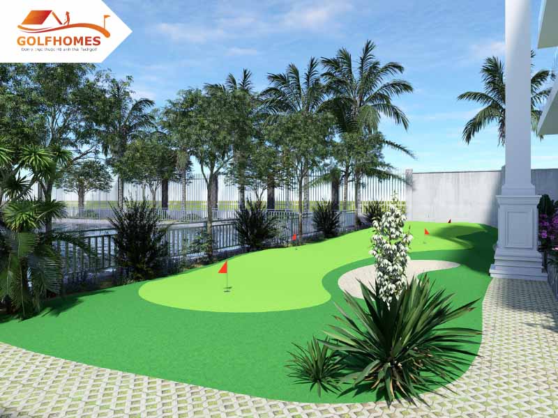 Không gian tập golf với thảm cỏ nhân tạo nâng tầm đẳng cấp cho biệt thự
