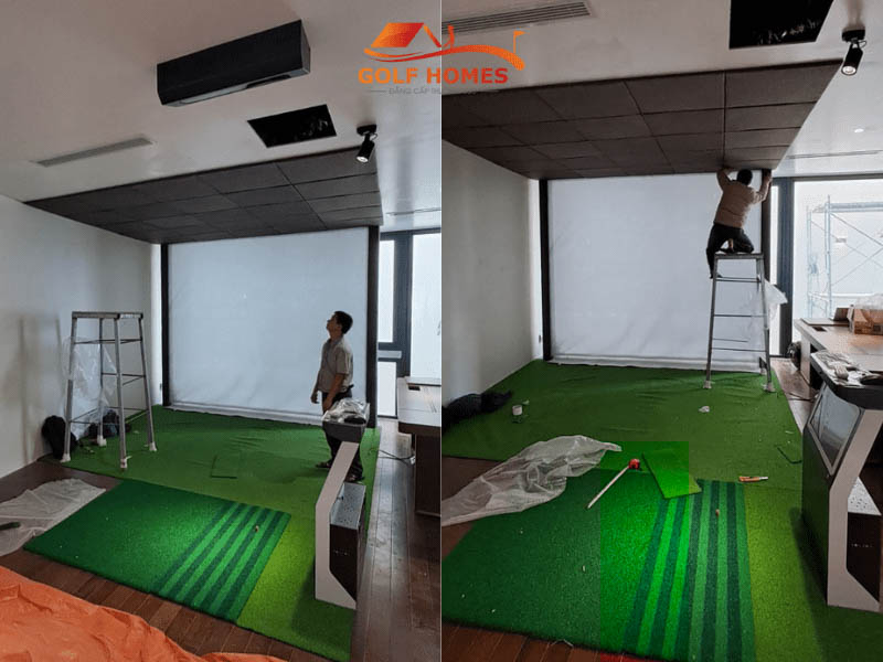 Đội ngũ GolfHomes hoàn thiện những khâu thi công cuối cùng cho phòng golf 3D