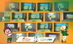 Các bé học viên GolfKids Việt Nam hào hứng trải nghiệm golf 3D tại phòng GolfHomes